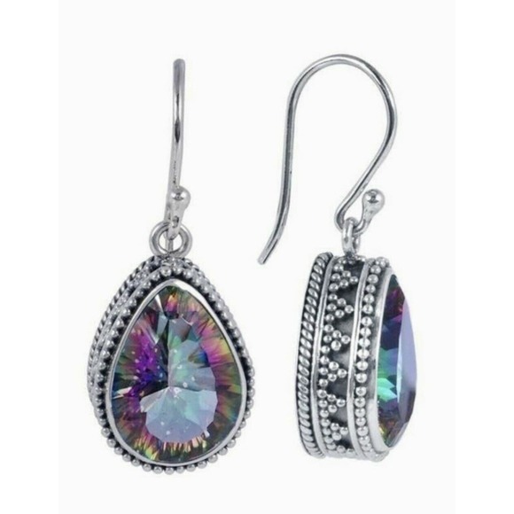 Fire Mystic Rainbow Topaz 925 Silver TearDrop Dangle Earrings NEW - Picture 2 of 4